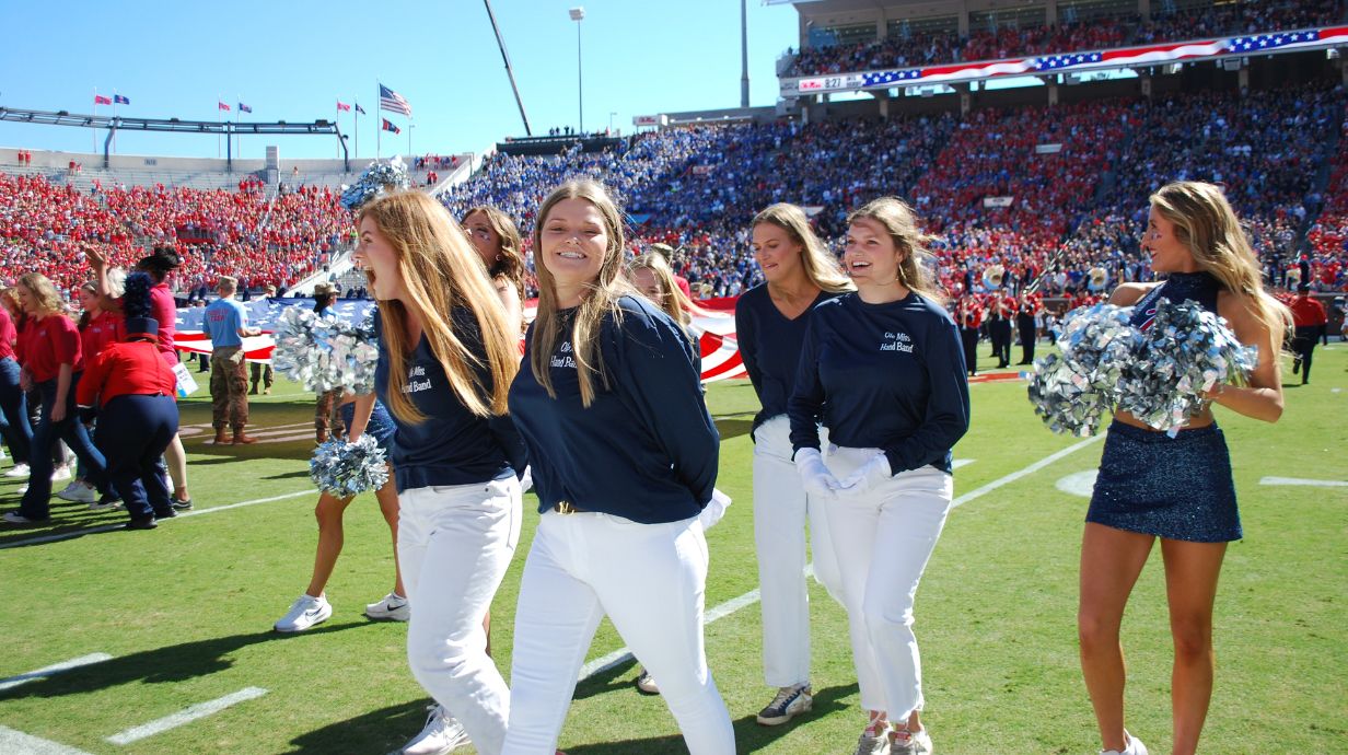 The Hand Band at the School of Applied Sciences at Ole Miss Leave the football field after a performance. 